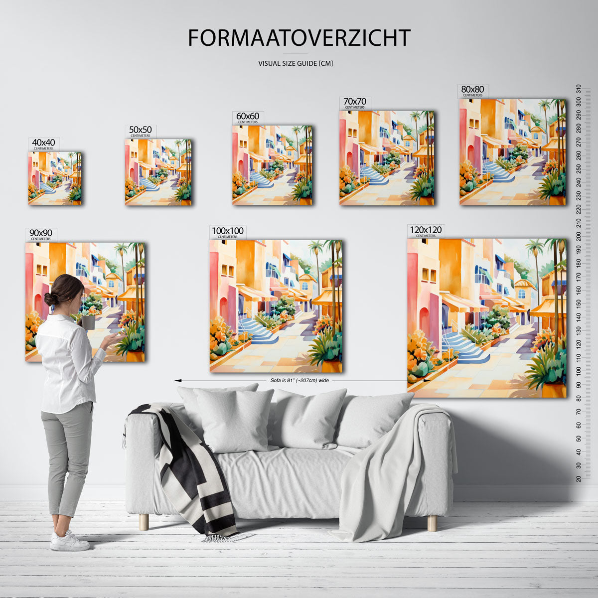 Zonnige straat met palmbomen Poster