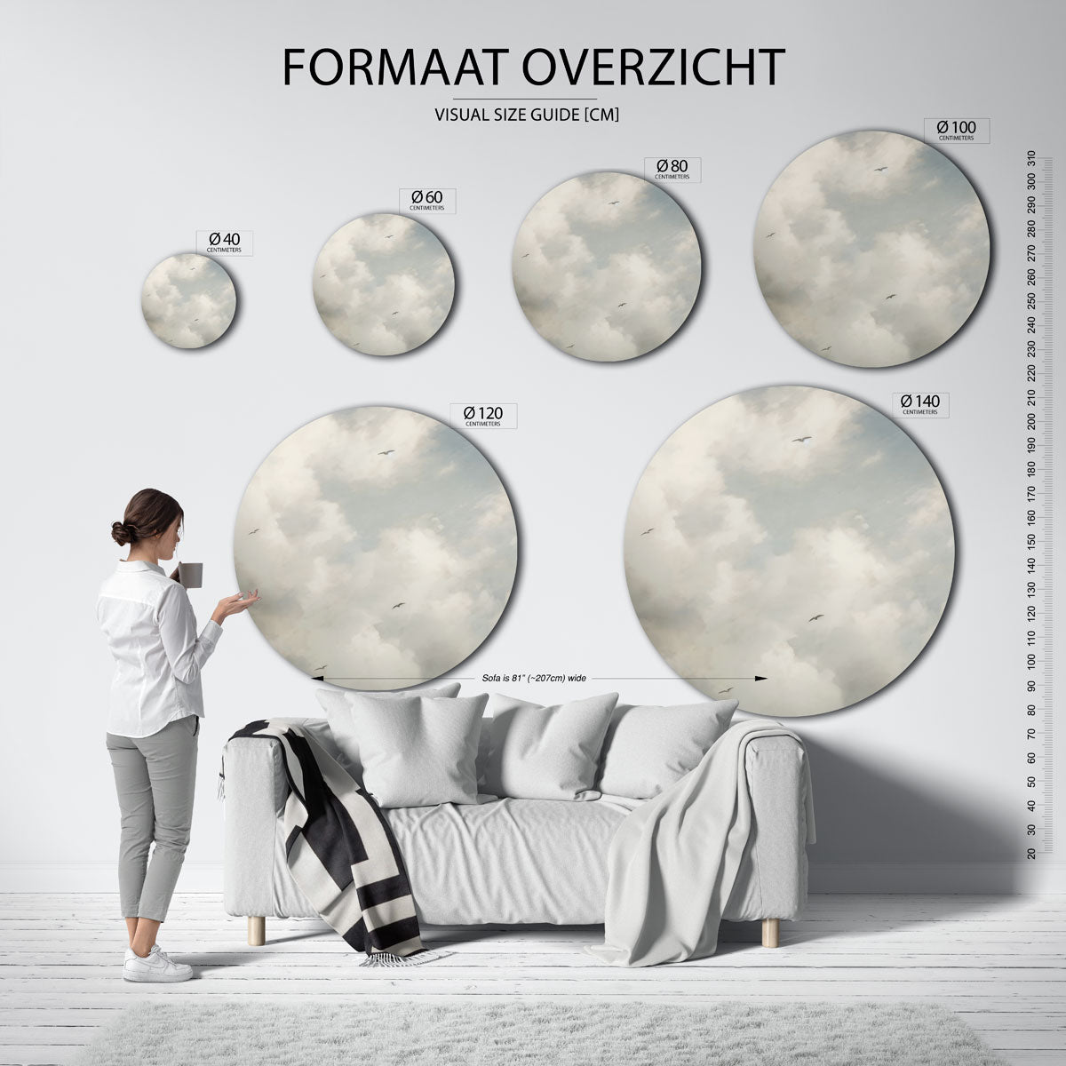 Wolken en vogels Muurcirkel
