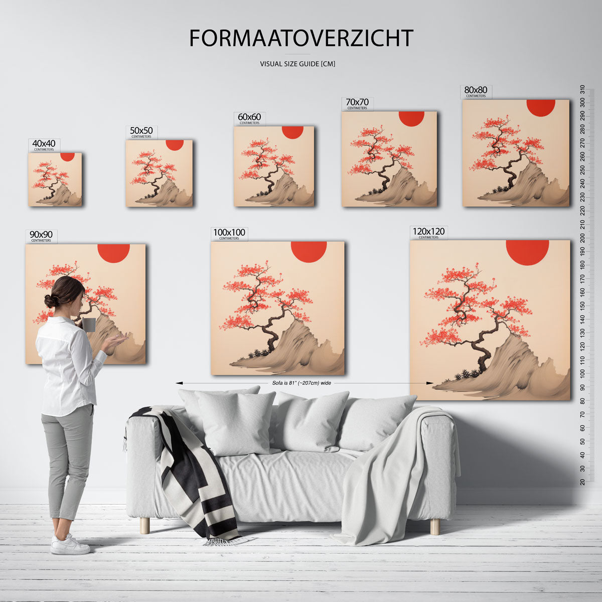 Bloeiende boom en rode zon Poster