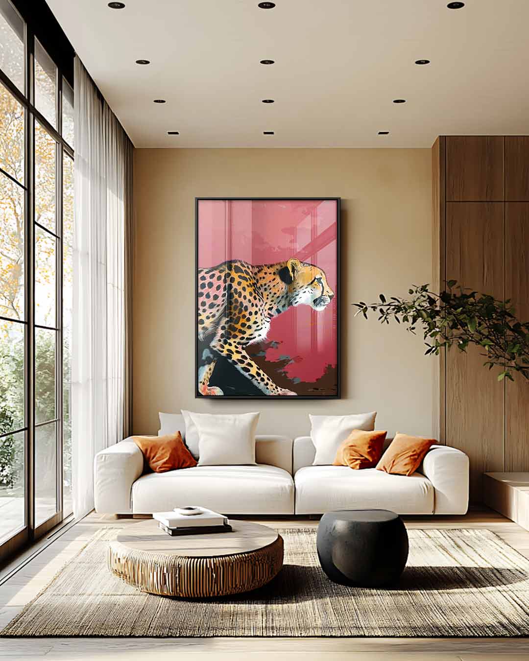 Sierlijke Jachtluipaard in Beweging Kunstwerk-canvas-dibond-plexiglas-wanddecoratie-WallArtistic
