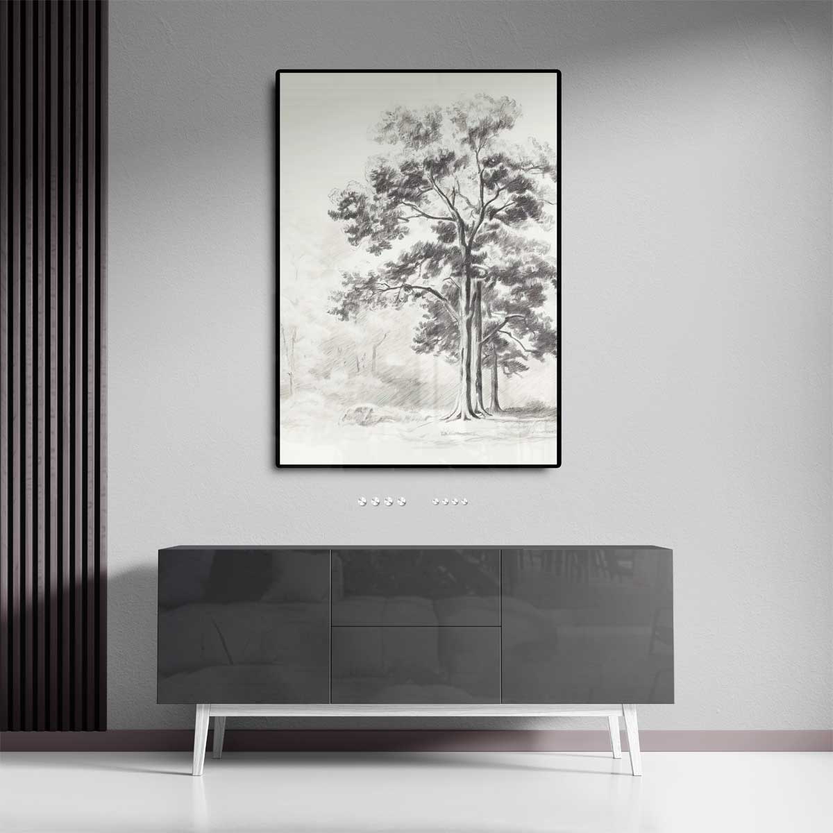 Sereen Boslandschap in Potlood Kunstwerk-canvas-dibond-plexiglas-wanddecoratie-WallArtistic