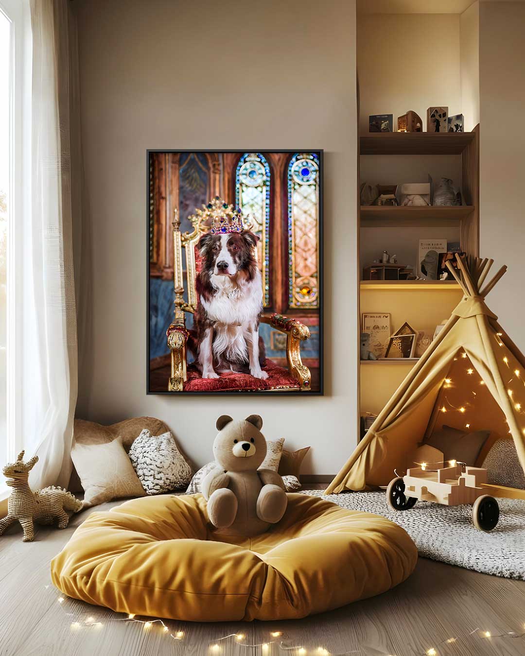 Kunstwerk: Königlicher Hund auf dem Thron