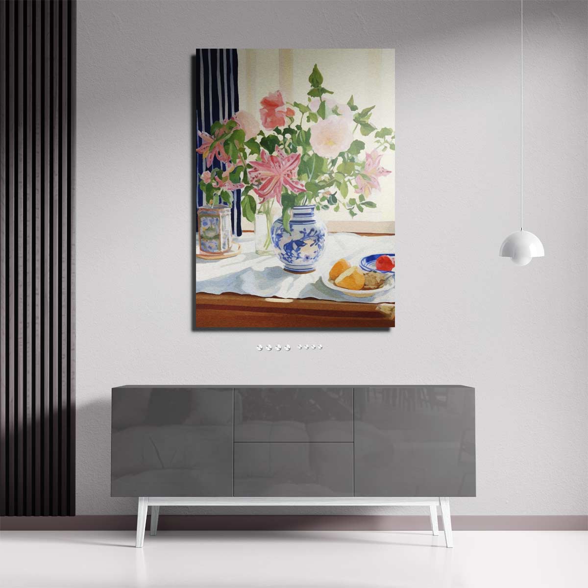 Bloemenpracht in Blauw-Witte Vaas Kunstwerk-canvas-dibond-plexiglas-wanddecoratie-WallArtistic