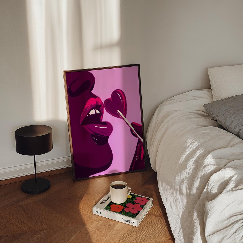 Verleidelijke Lippen en Hart Lolly Poster-WallArtistic