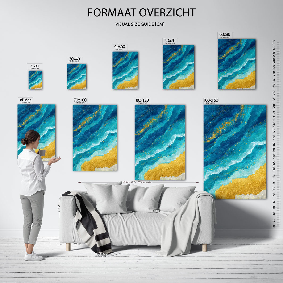 Golvende blauwe en gouden Poster