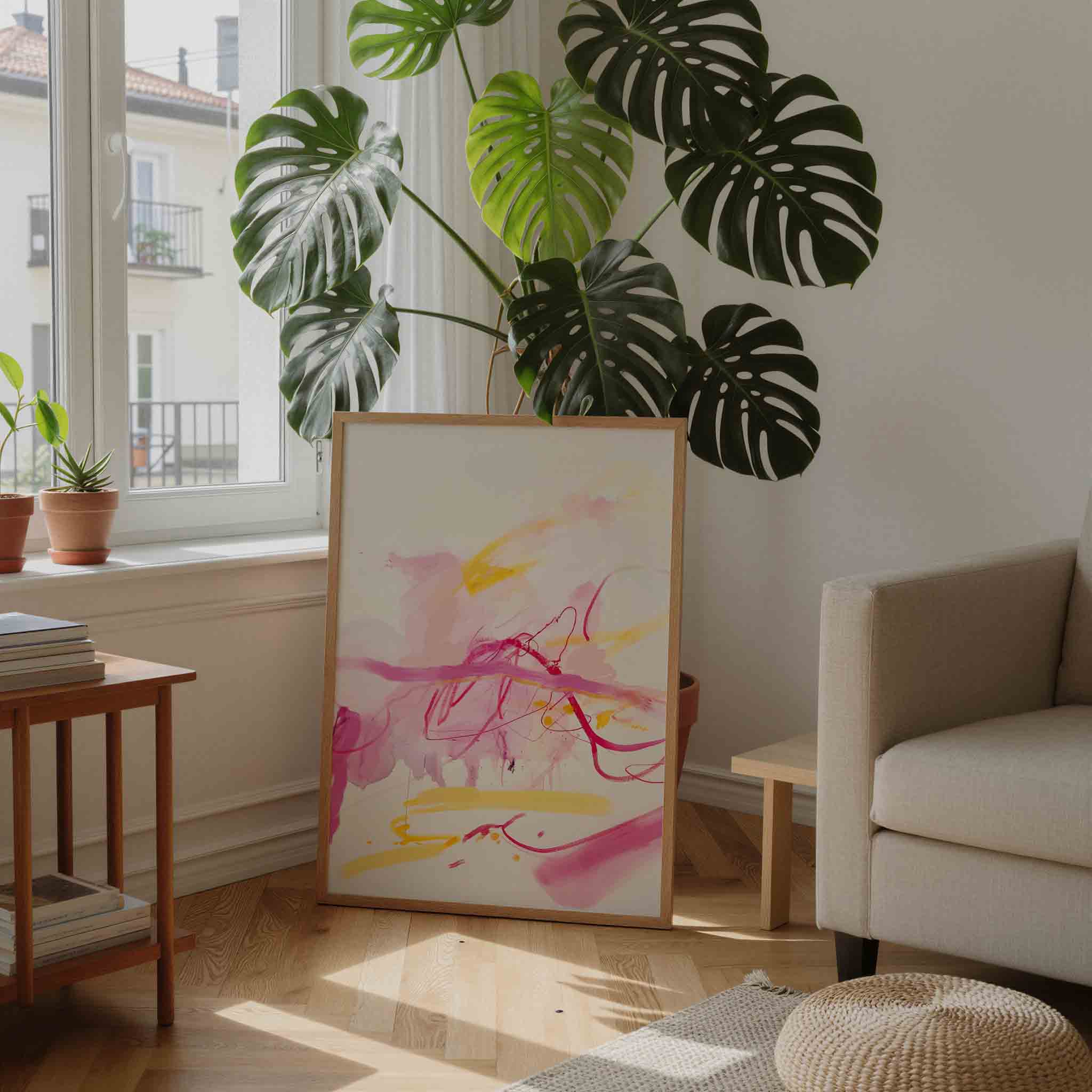 Abstracte roze en gele Poster
