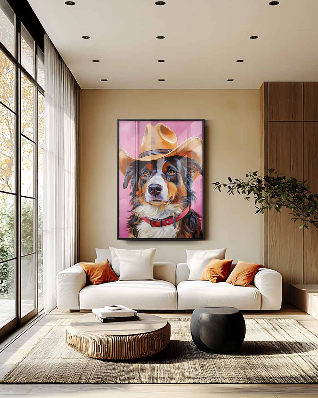 Tough Dog Cowboy auf pinkfarbenem Kunstwerk