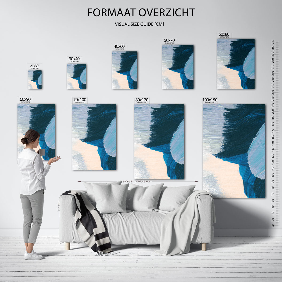 Abstracte blauwe penseelstreken Poster