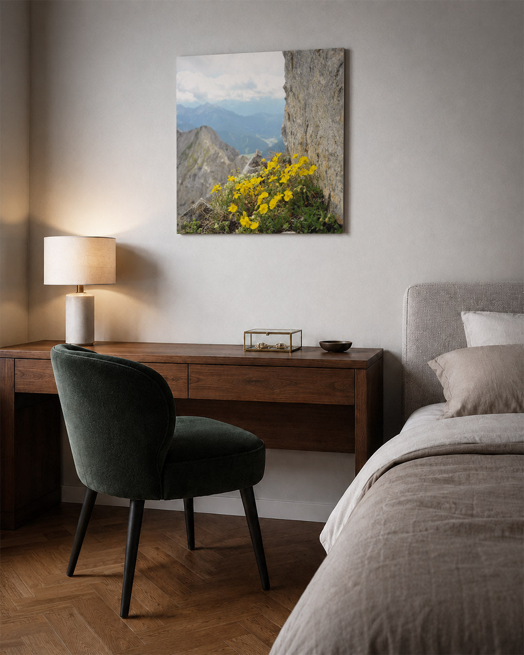 Bergbloemen en rotsen Kunstwerk