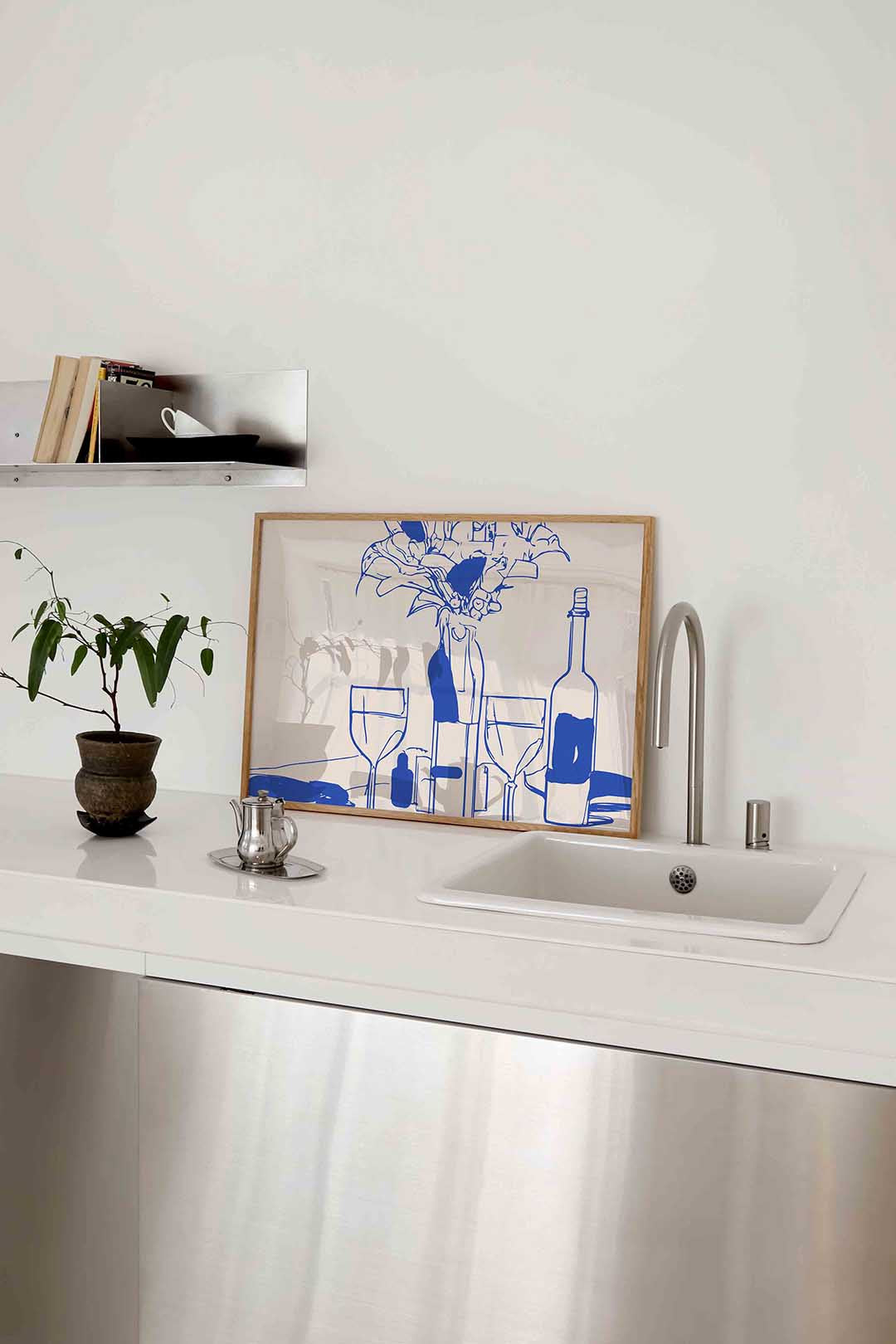 Stilleven met flessen en glazen Poster