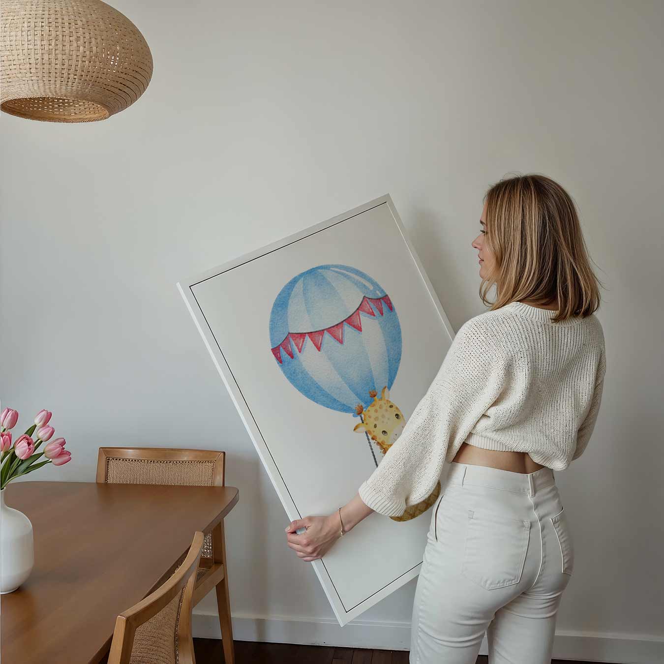 Schattige Giraffe in Luchtballon Poster-WallArtistic