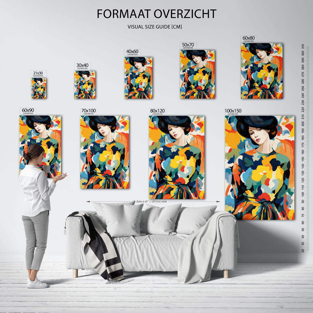 Vrouw met kleurrijke achtergrond Poster