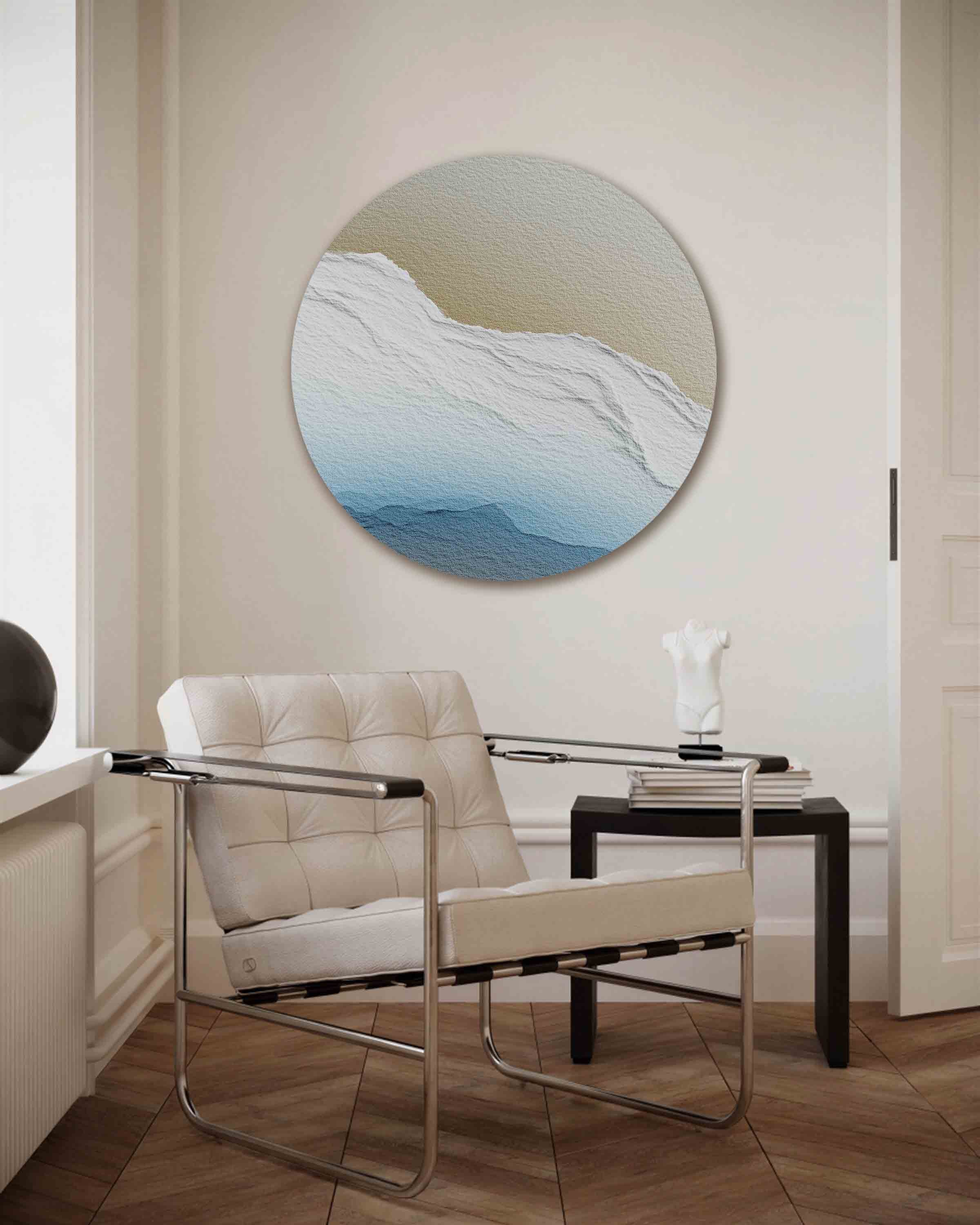 Landschap in blauw en beige Muurcirkel