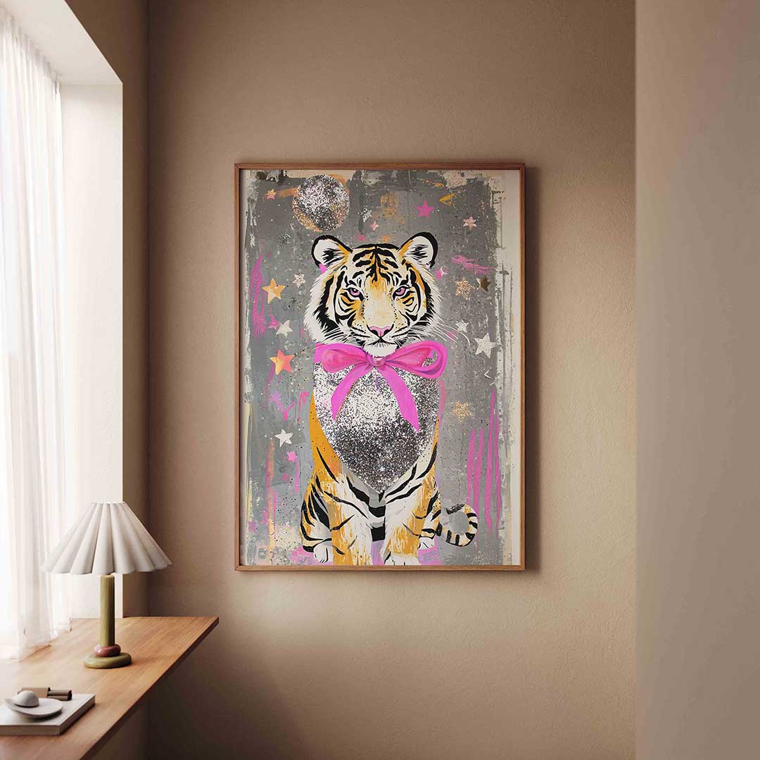 Tijger met roze strik Poster