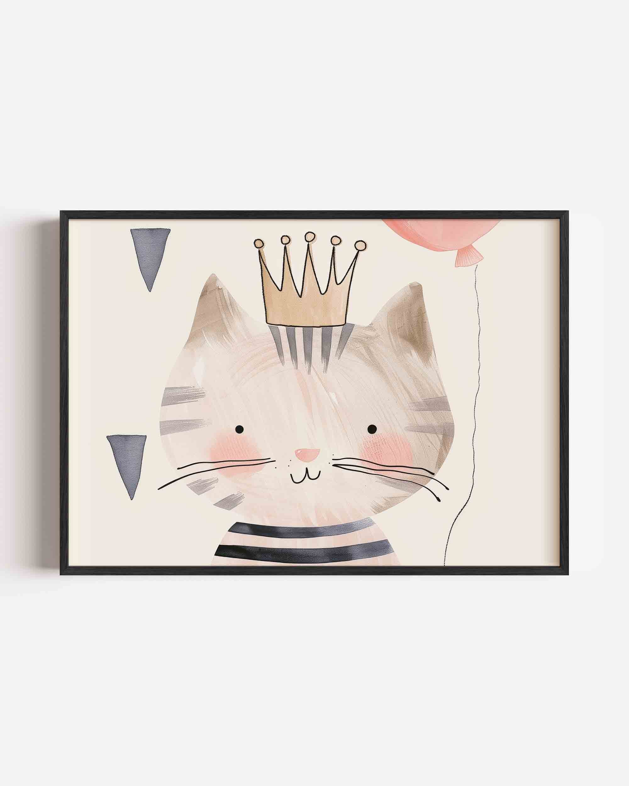 Kat met kroon en ballon Poster
