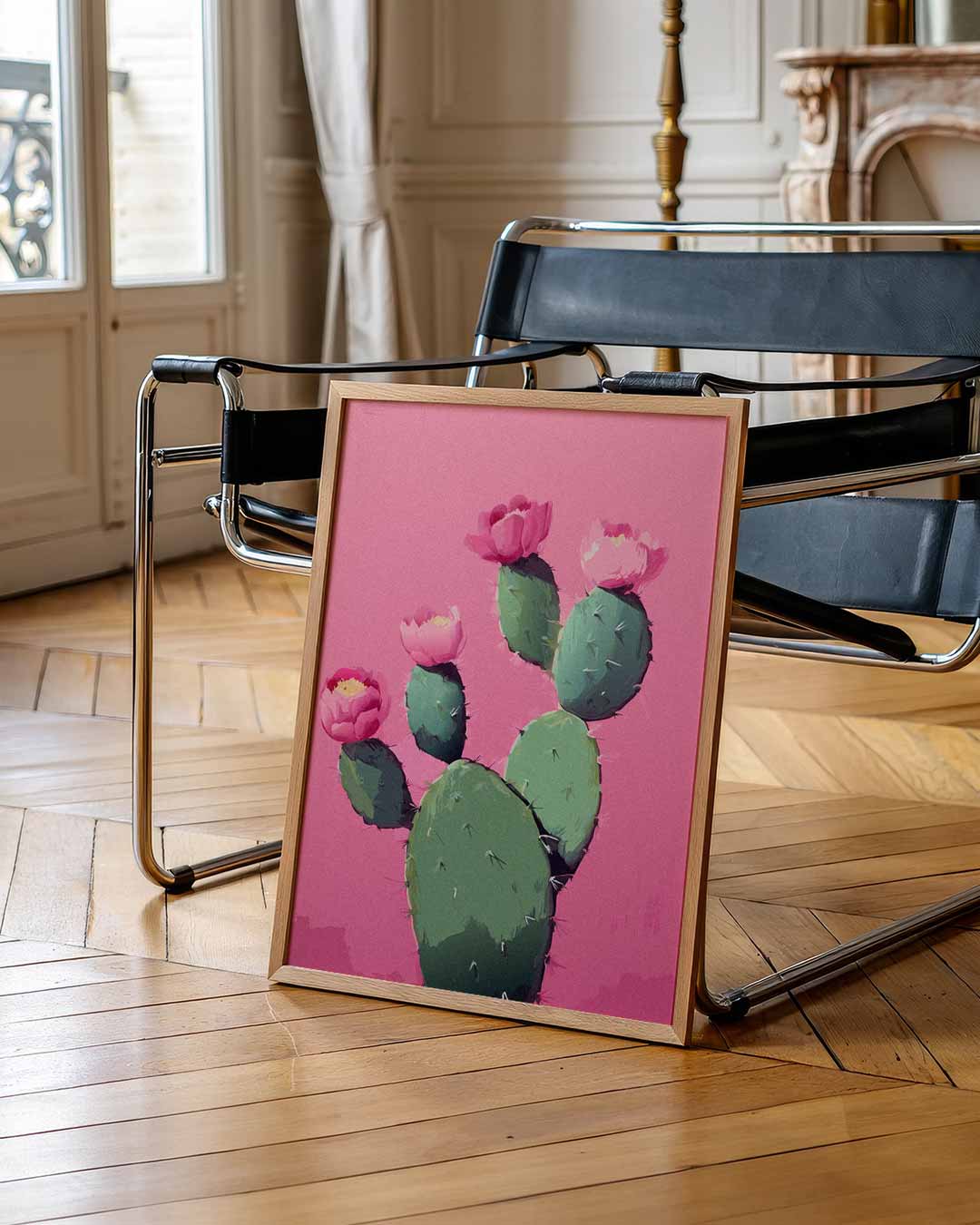 Cactus Bloemenpracht op Roze Poster-WallArtistic