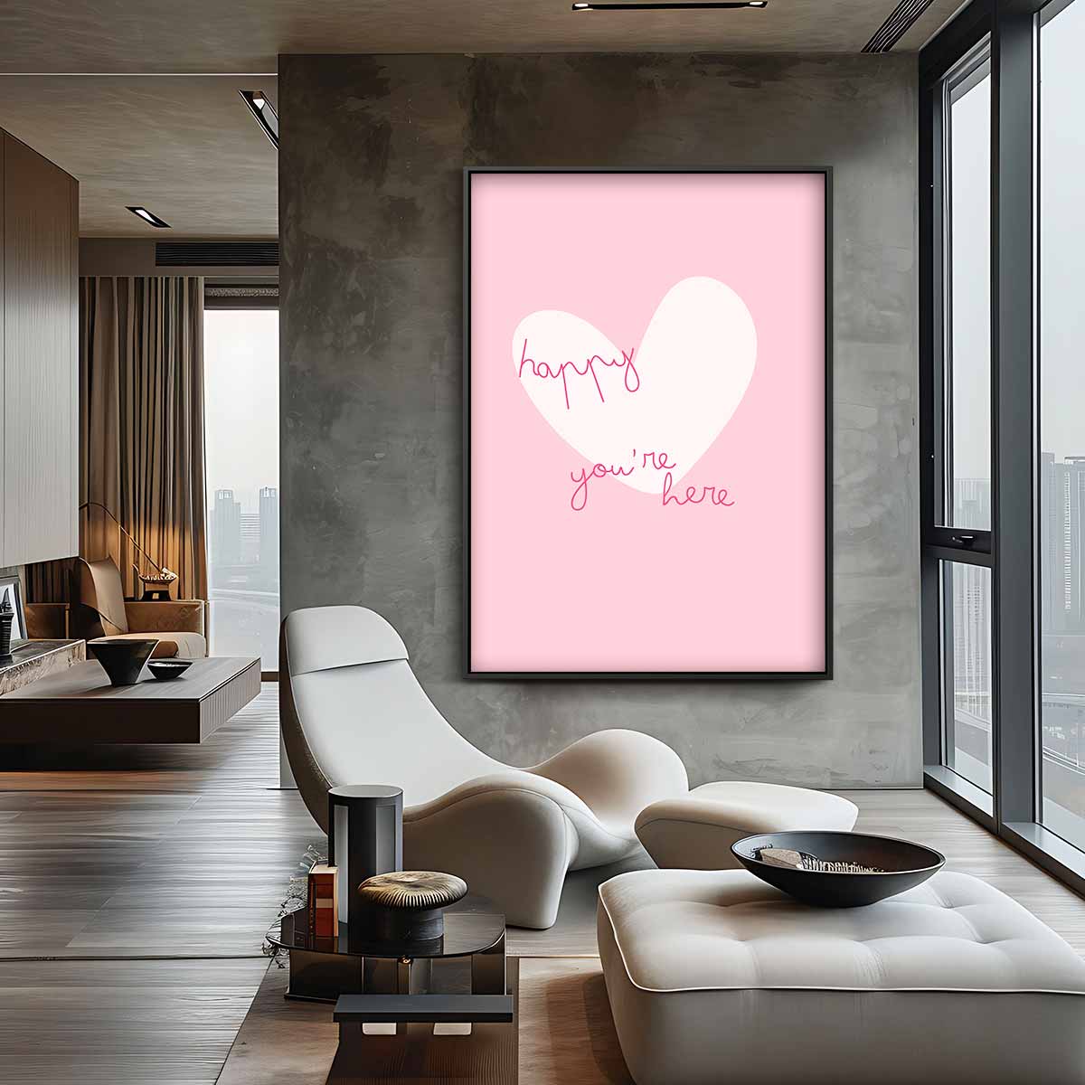 Welkomsthart in Roze Kunstwerk-canvas-dibond-plexiglas-wanddecoratie-WallArtistic