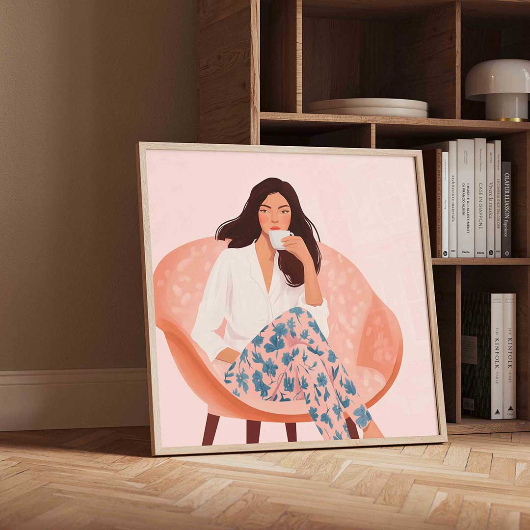 Vrouw met kopje Poster