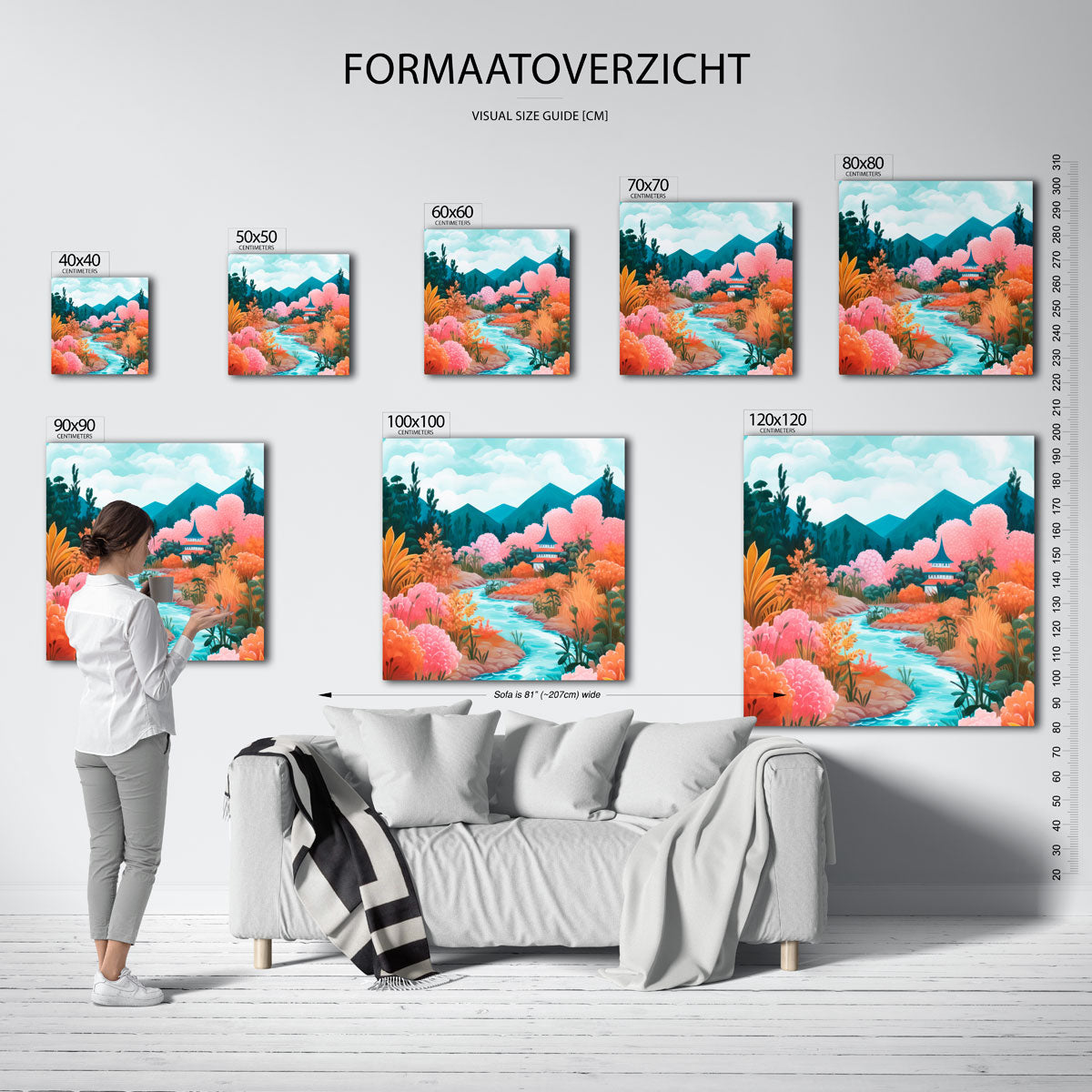 Landschap met bergen en rivier Poster