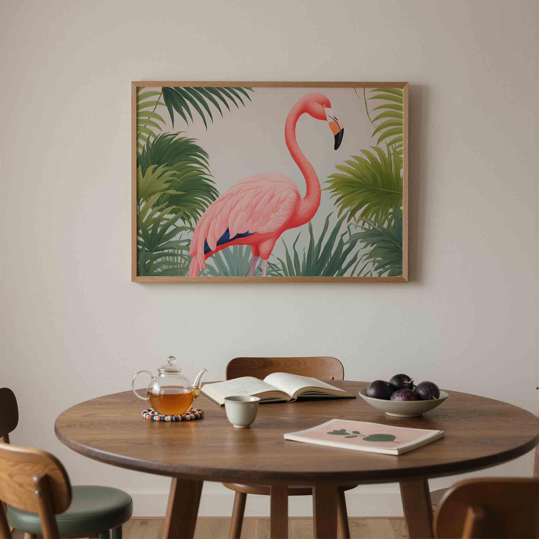 Flamingo en bladeren Poster