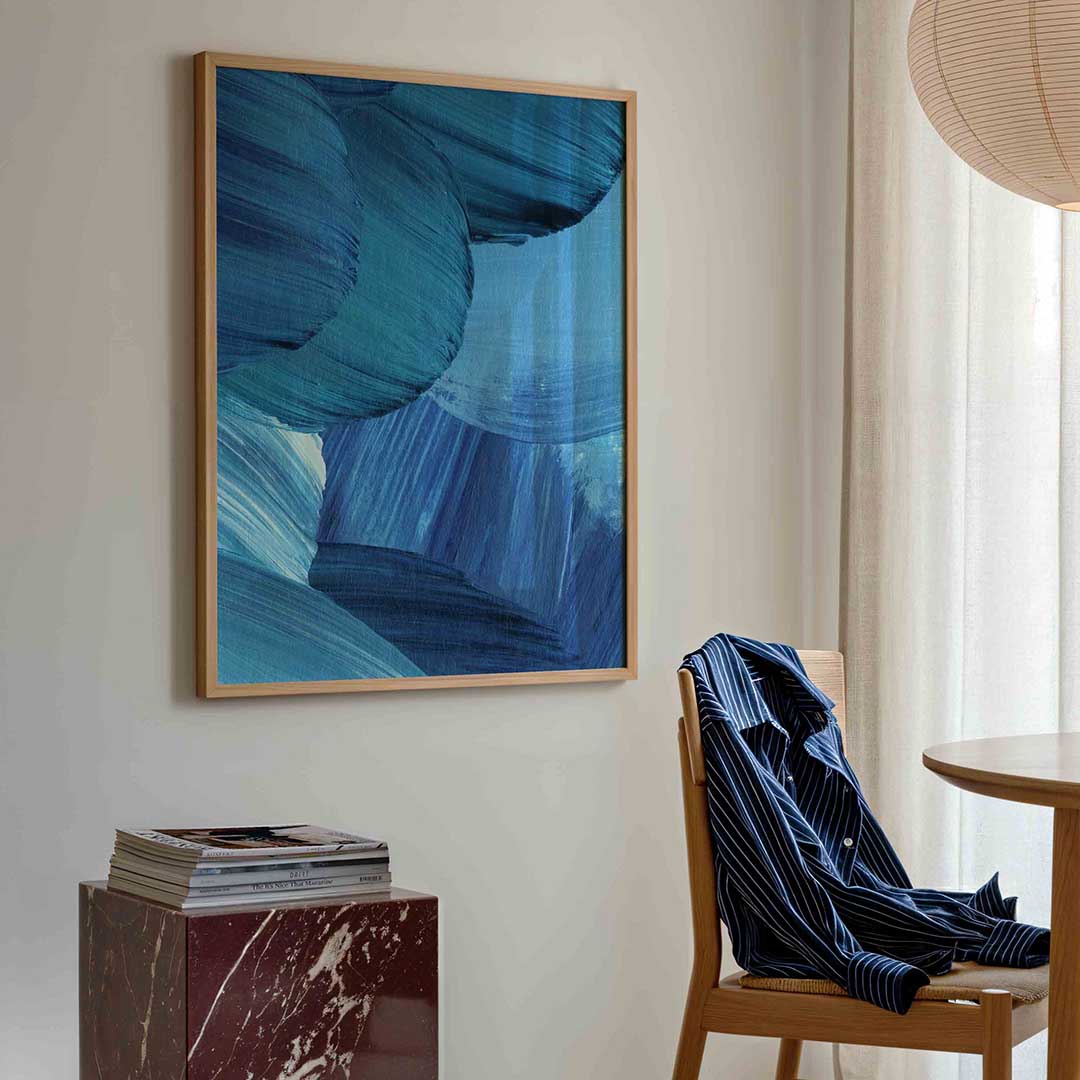 Blauwe penseelstreken Poster