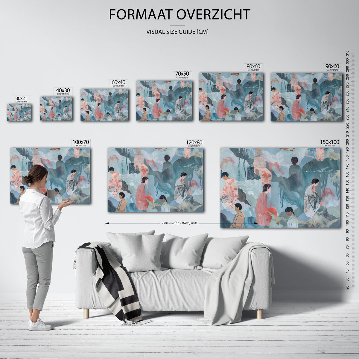 Figuren in blauwe tinten Poster