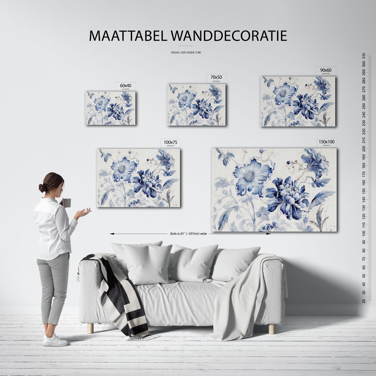 Florale blauwe compositie Kunstwerk