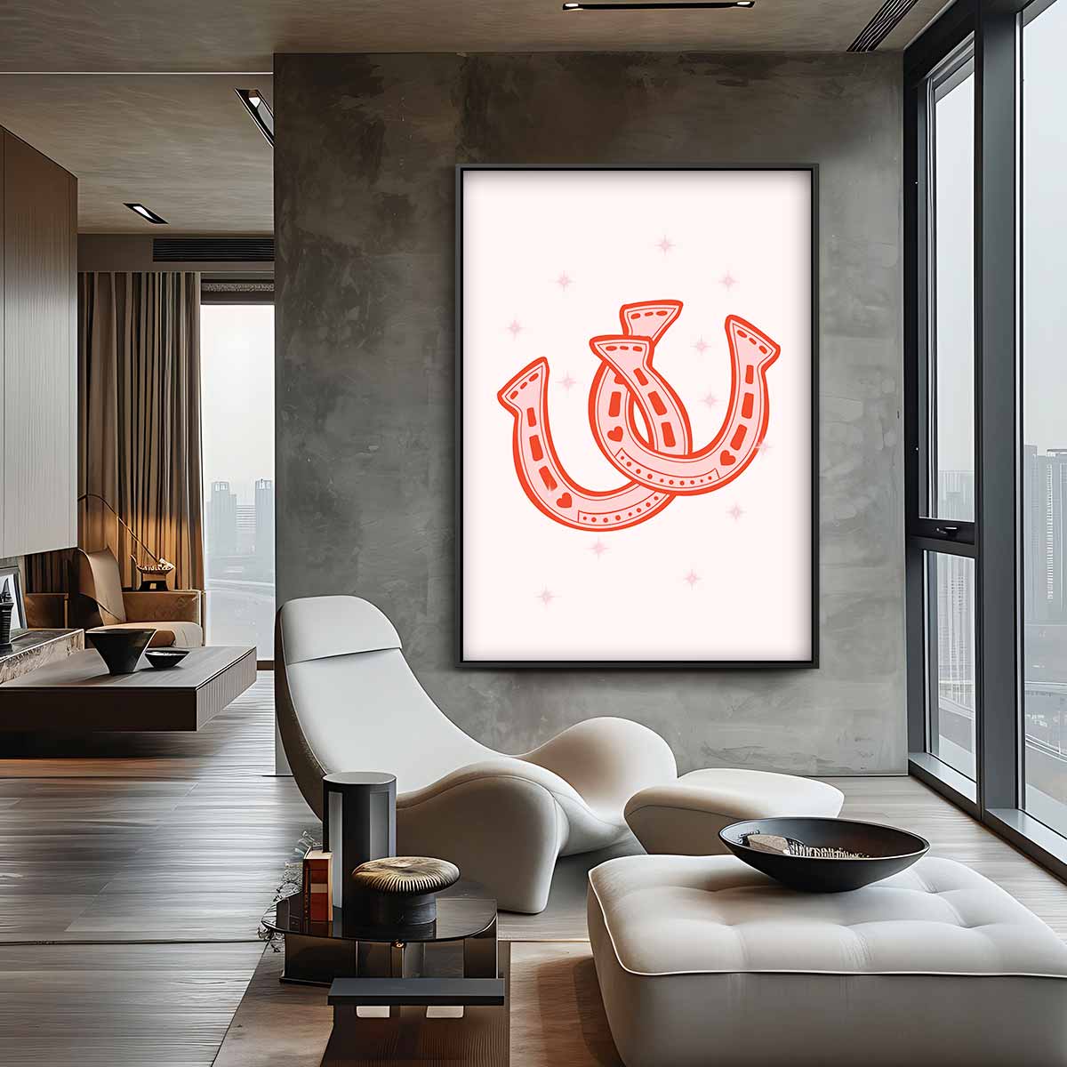 Gelukbrengende Hoefijzers in Roze Kunstwerk-canvas-dibond-plexiglas-wanddecoratie-WallArtistic