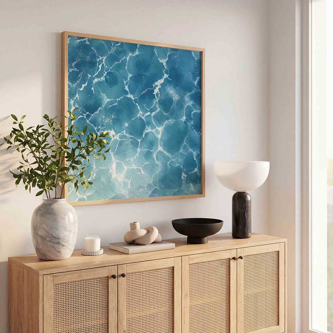 Blauwe waterstructuur Poster