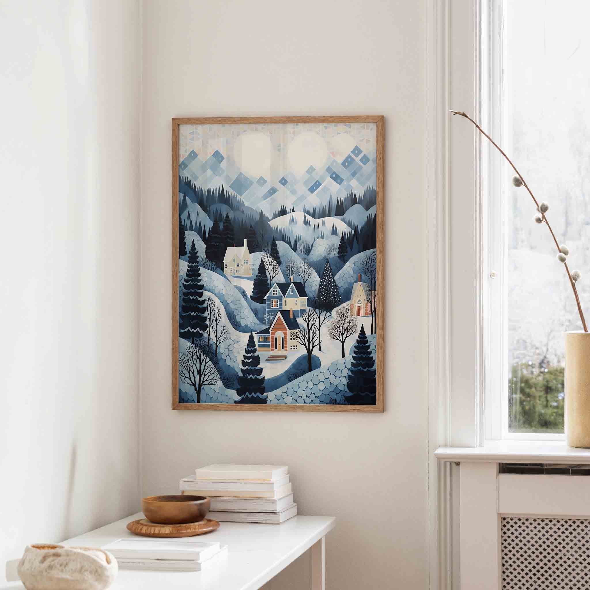 Winterlandschap met huizen Poster