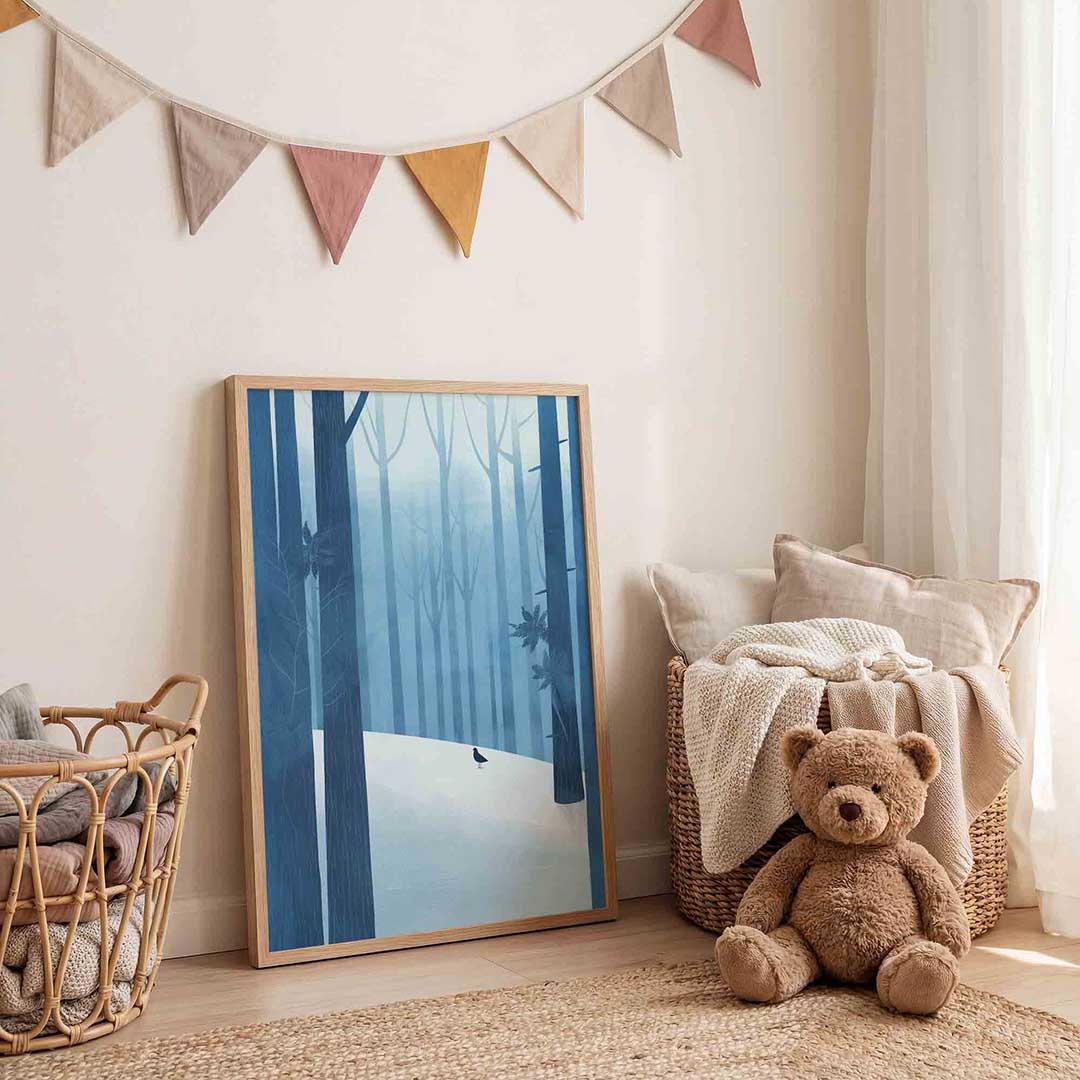 Winterbos met vogel Poster
