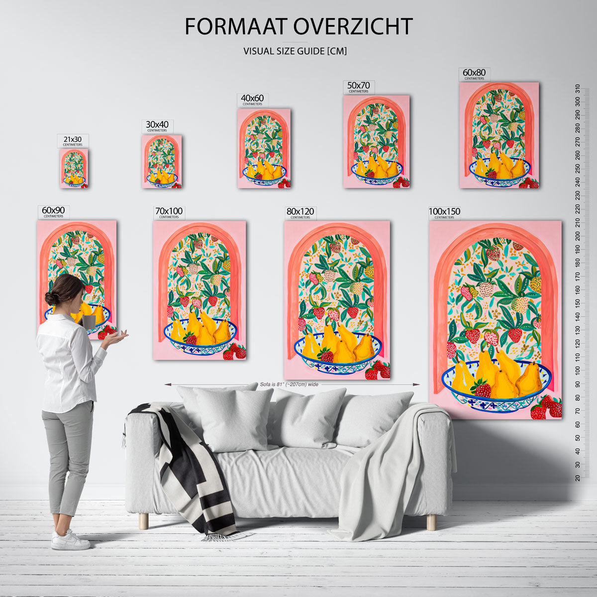 Fruitmand met peren en aardbeien Poster