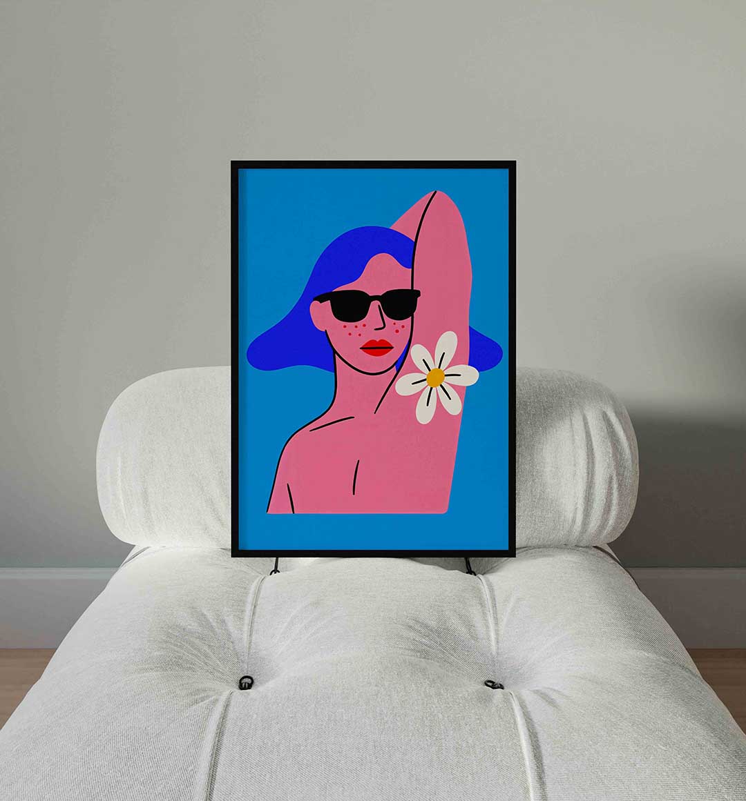 Vrouw met zonnebril en bloem Poster