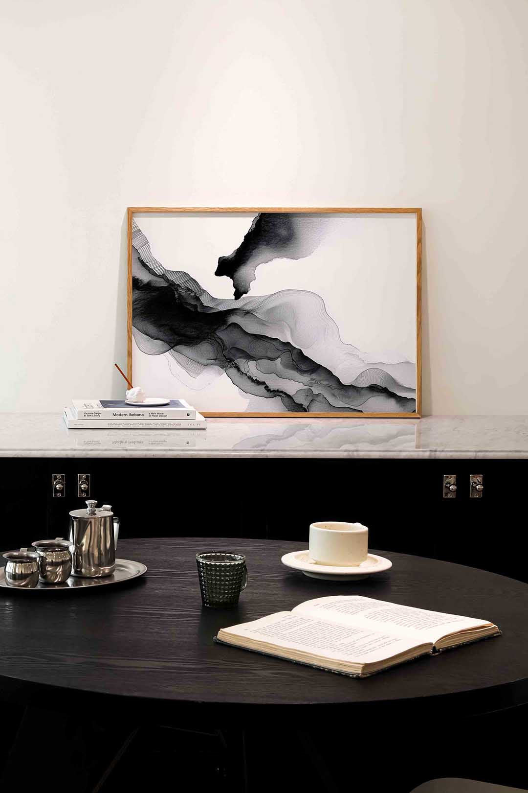 Abstracte zwart wit golven Poster
