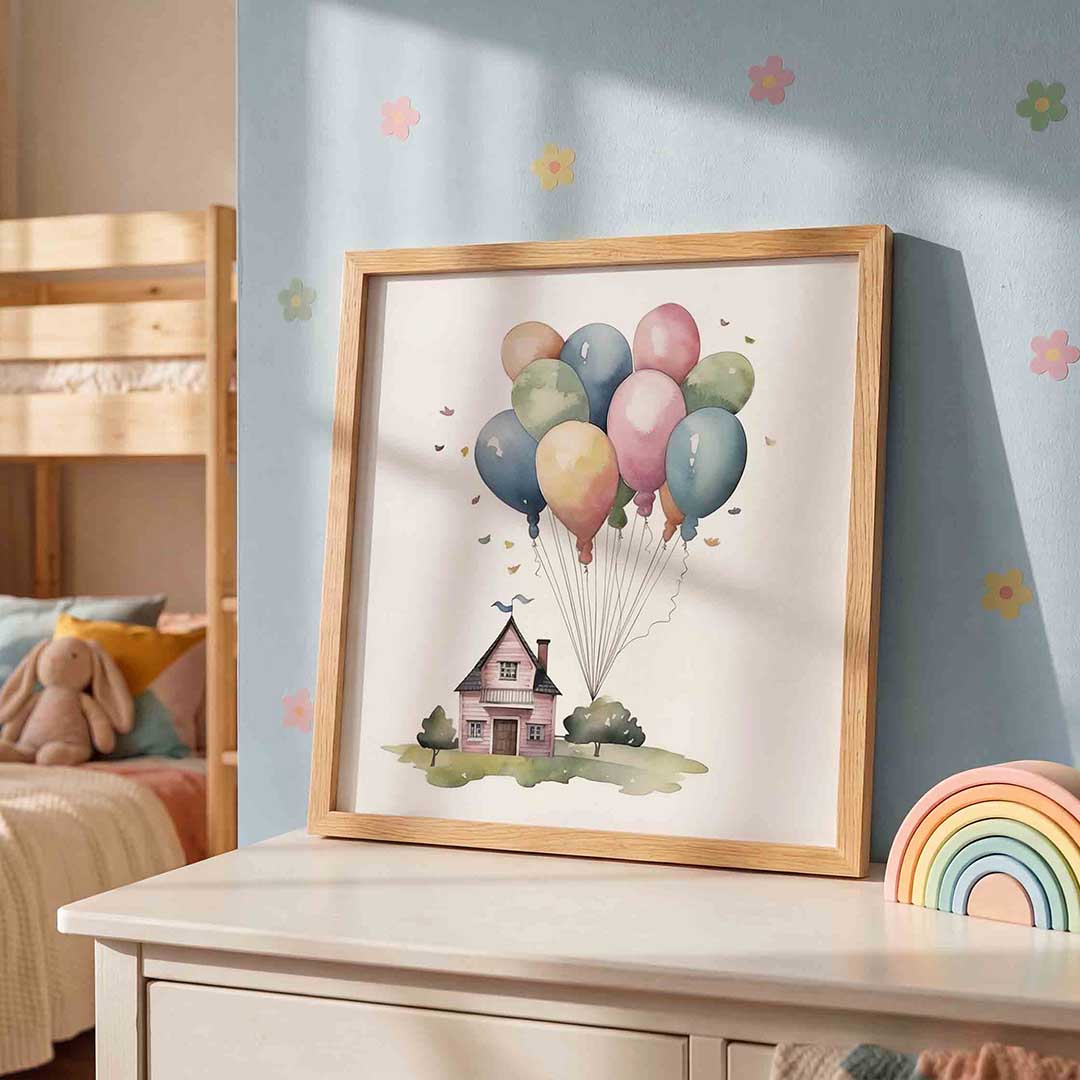 Huis met ballonnen Poster