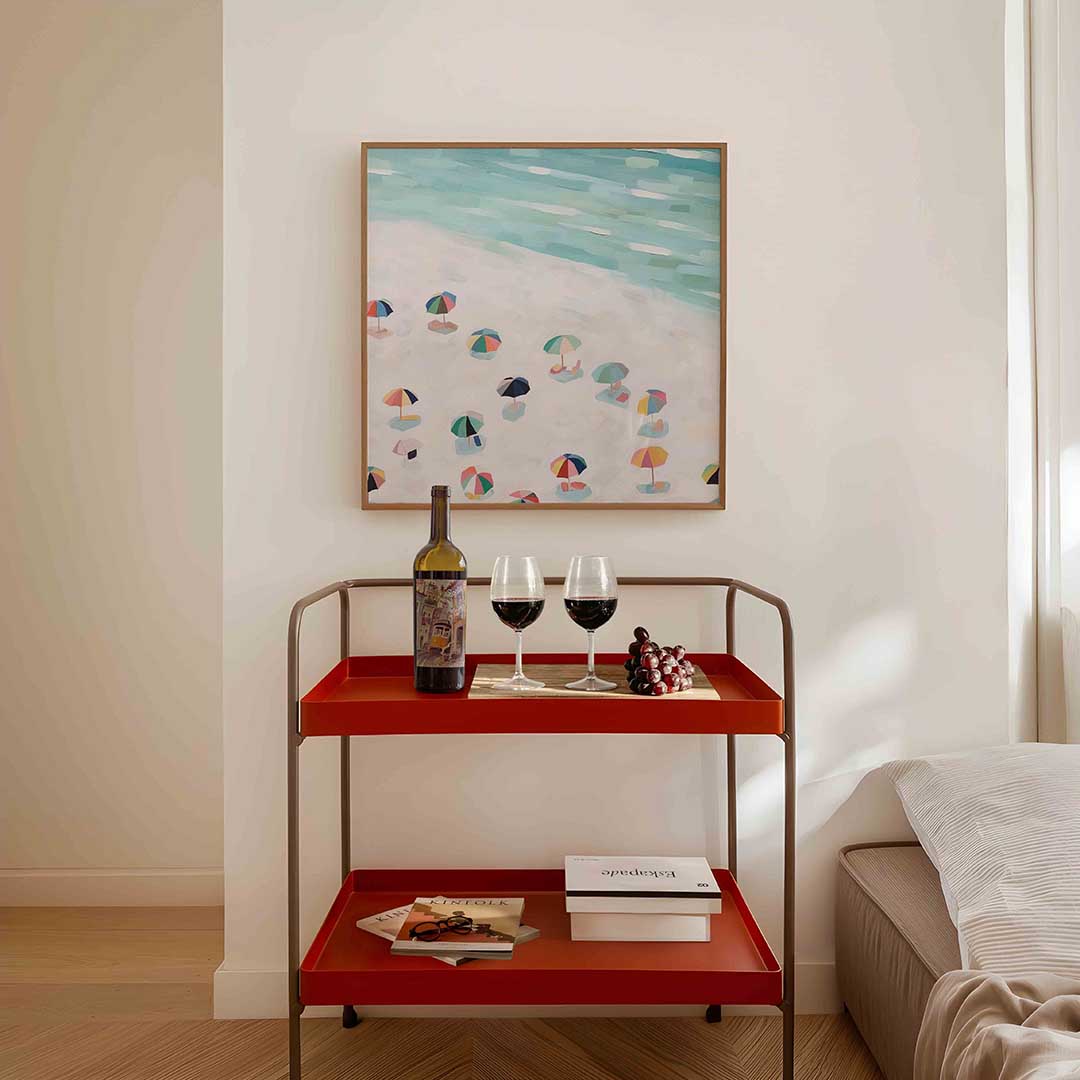Strand met parasols Poster