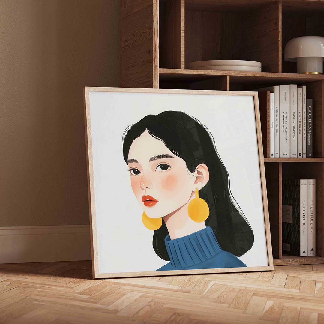 Vrouw met gele oorbellen Poster