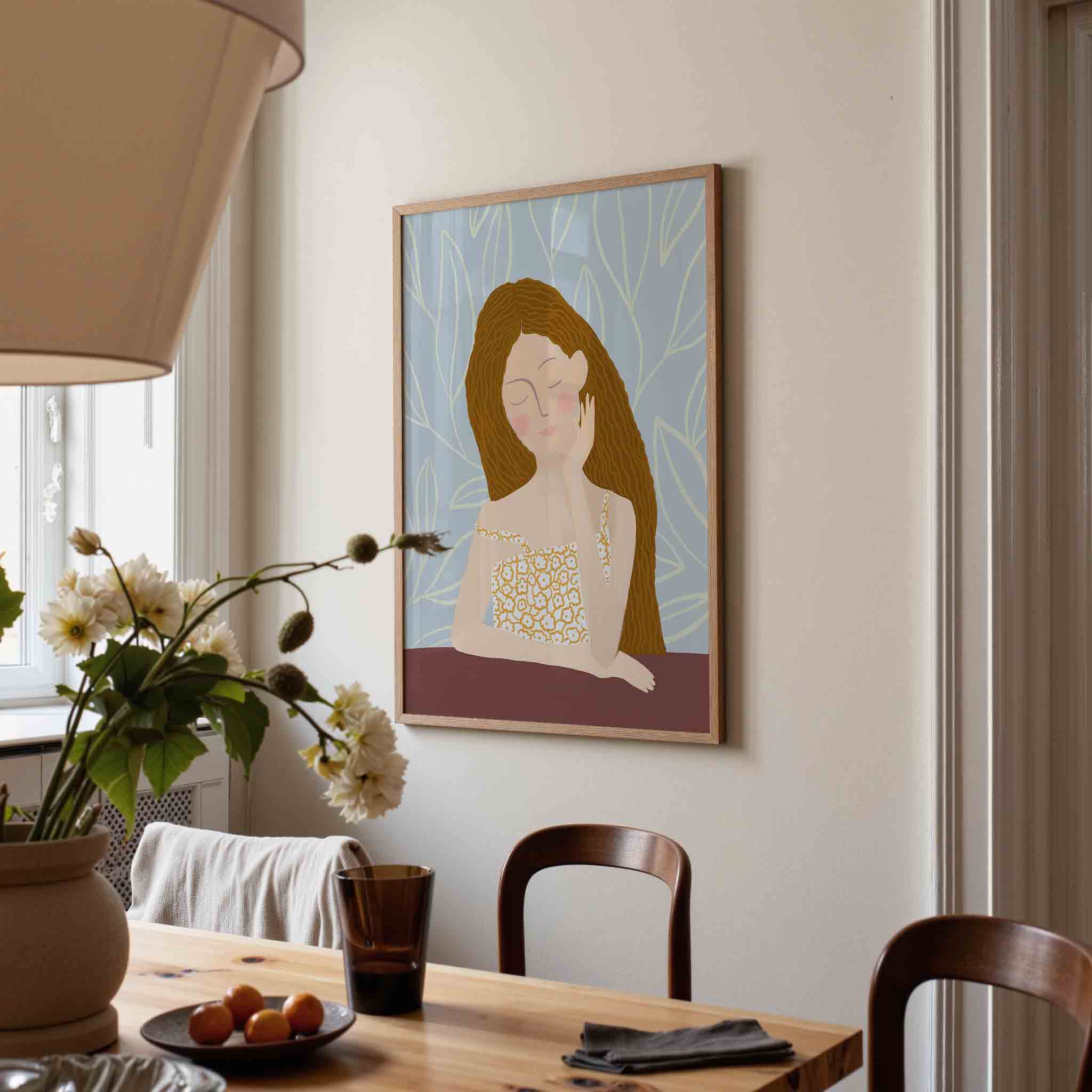 Vrouw met bloemenjurk Poster