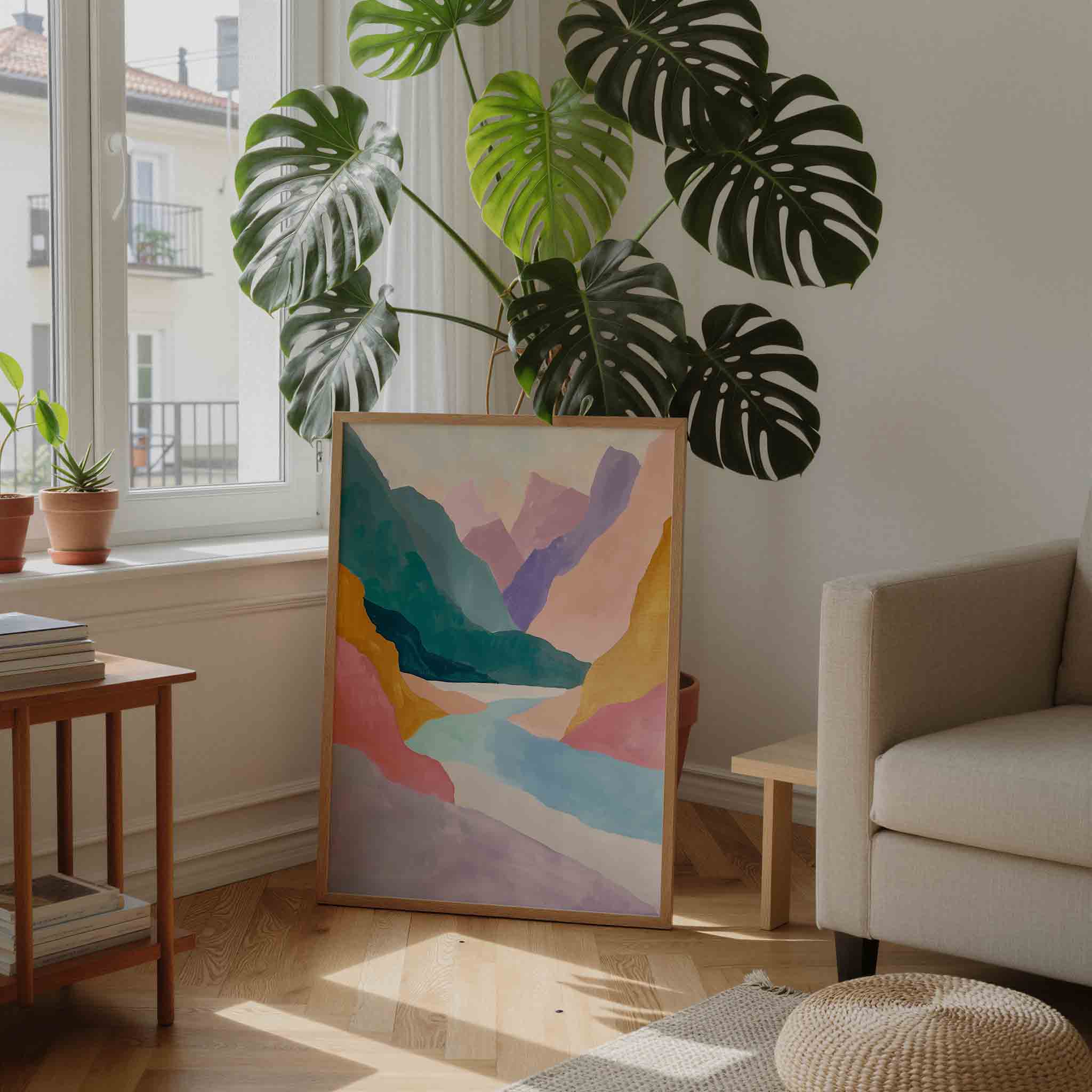 Berglandschap in pastel Poster