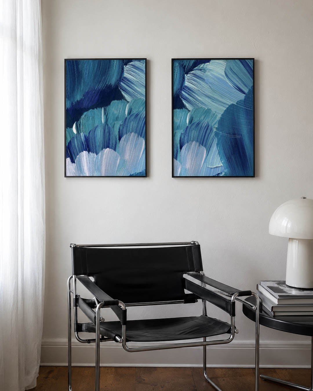 Blauwe borstelstreken Posterset
