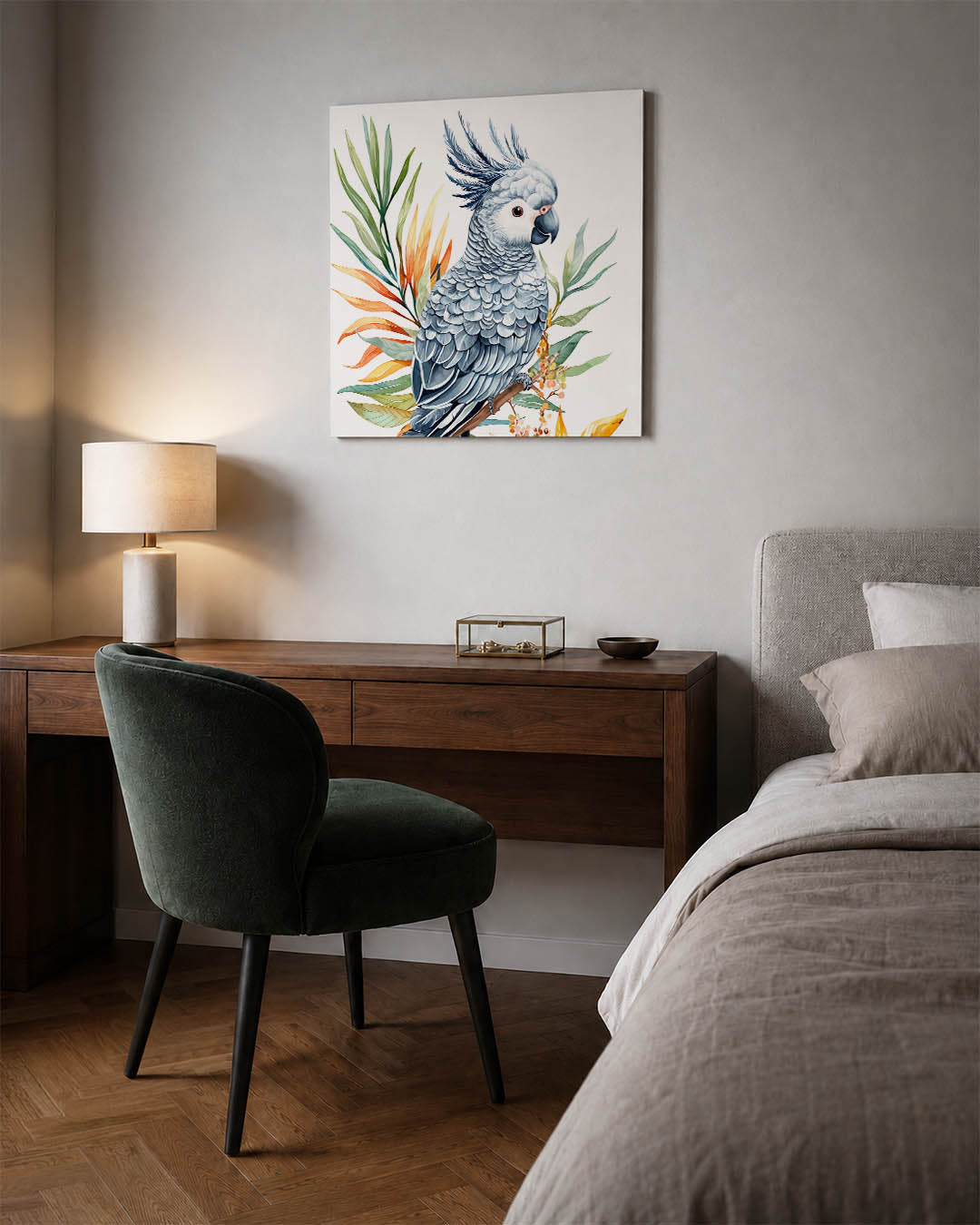 Papegaai met bladeren Kunstwerk