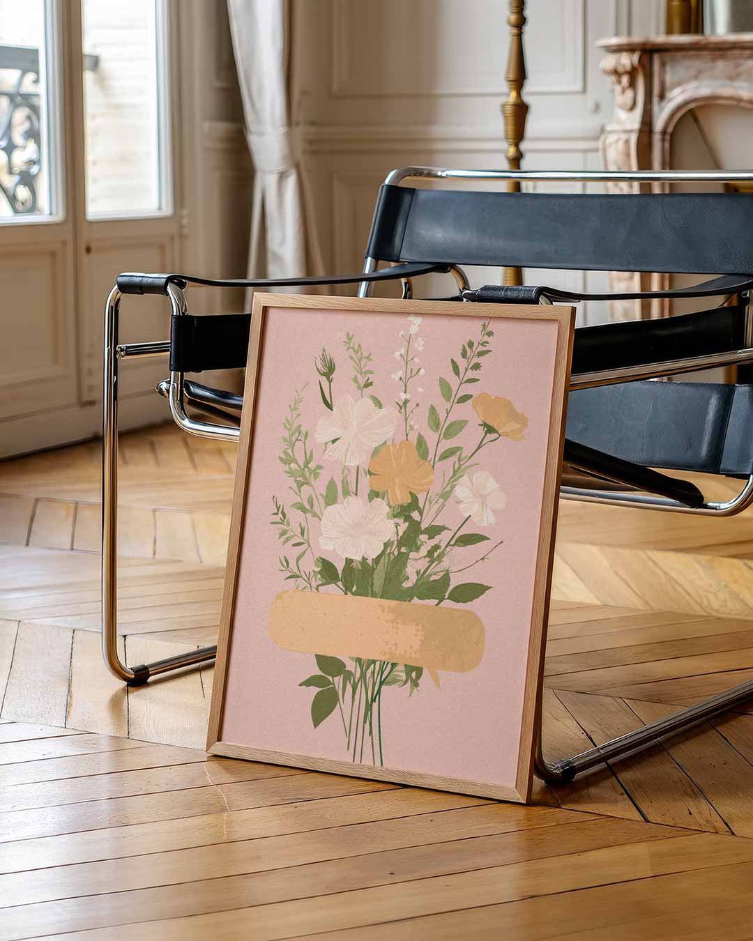 Romantische Bloemenpracht op Roze Poster-WallArtistic
