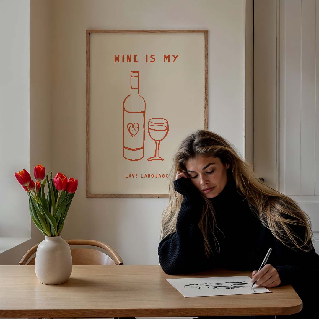 Wijn is Mijn Liefdestaal Poster-WallArtistic
