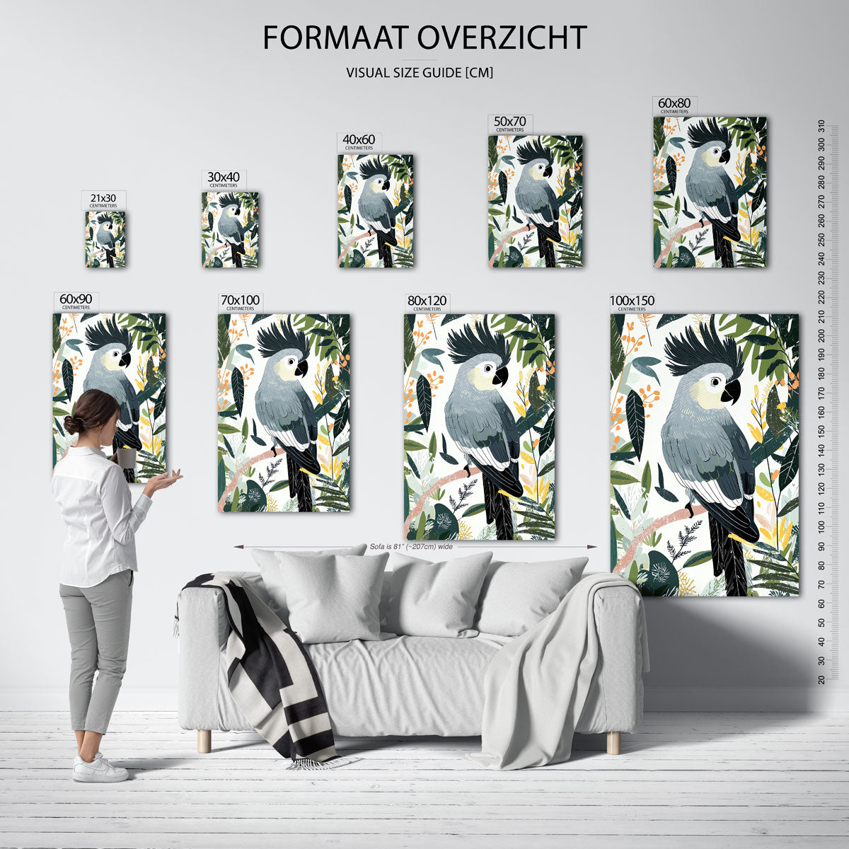 Papegaai en bladeren Poster