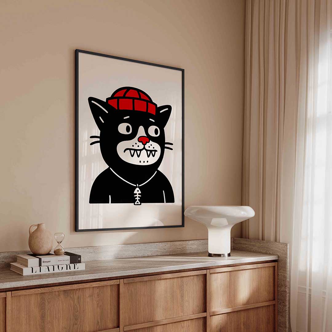 Kat met muts Poster