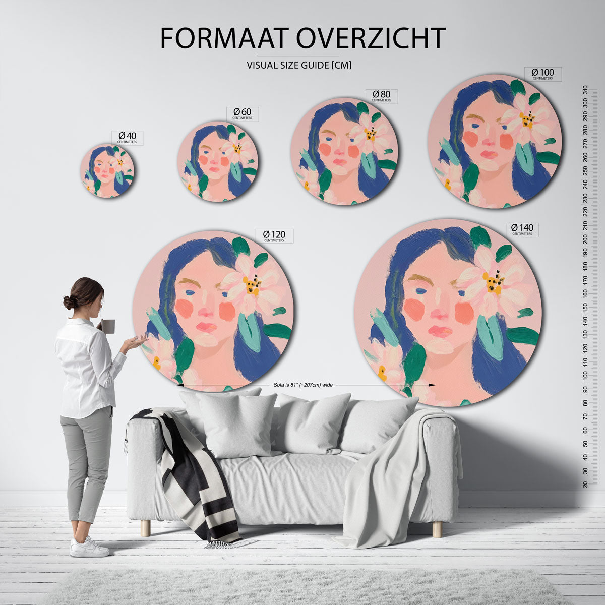 Vrouw met bloemen Muurcirkel
