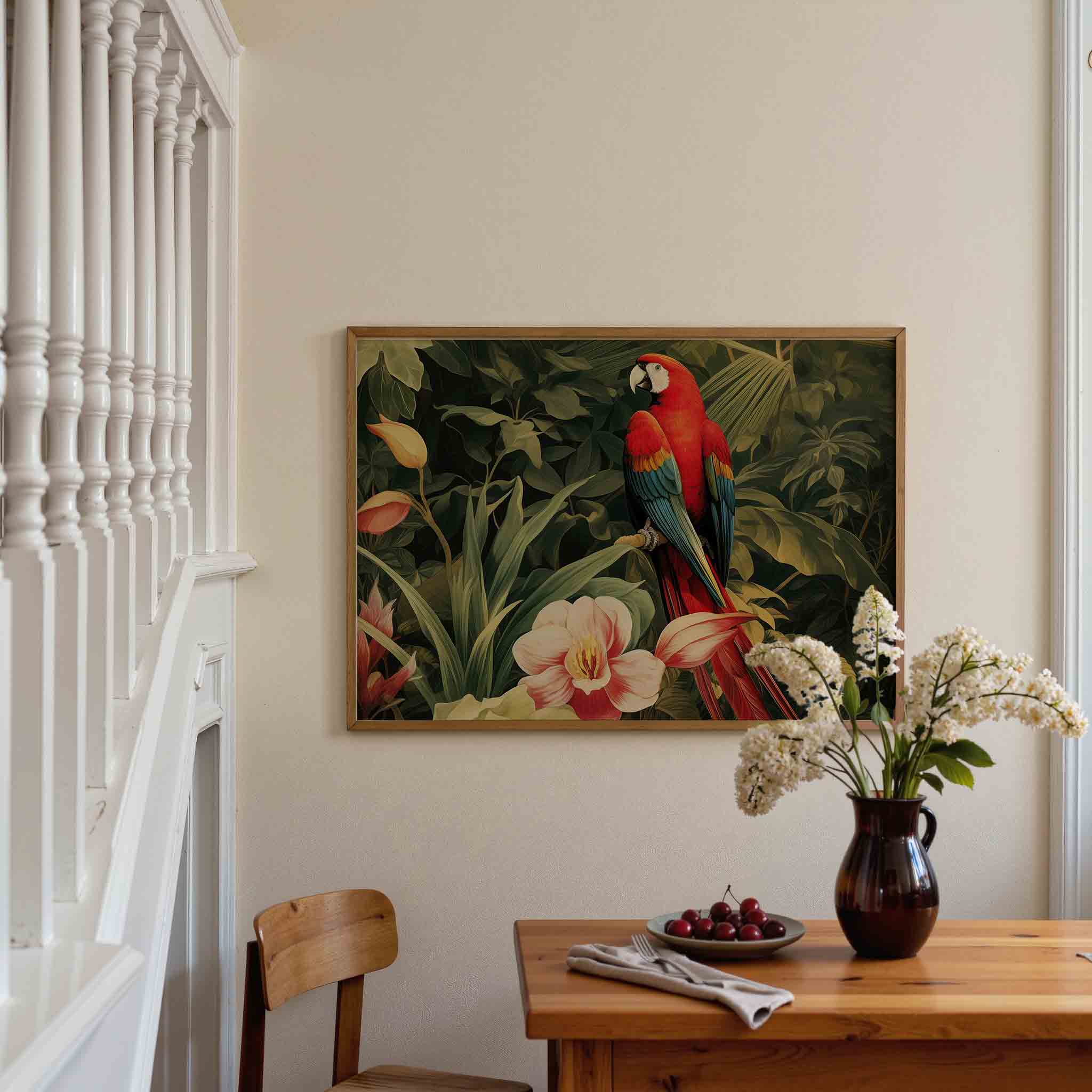 Papegaai en bloemen Poster