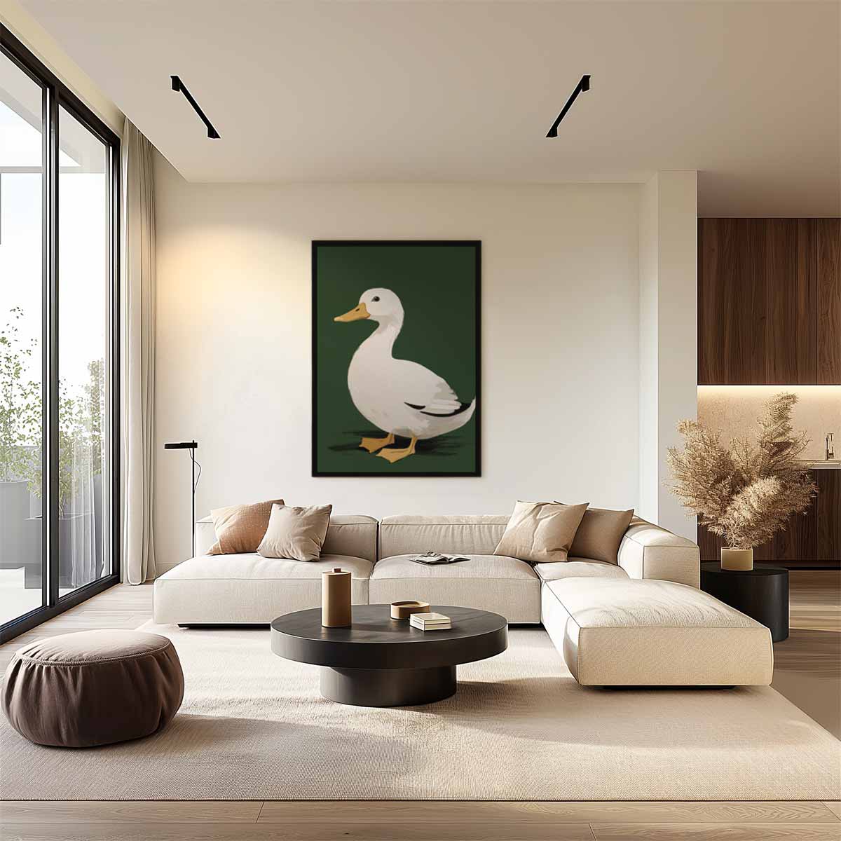 Liefdesvolle Eend in het Groen Kunstwerk-canvas-dibond-plexiglas-wanddecoratie-WallArtistic