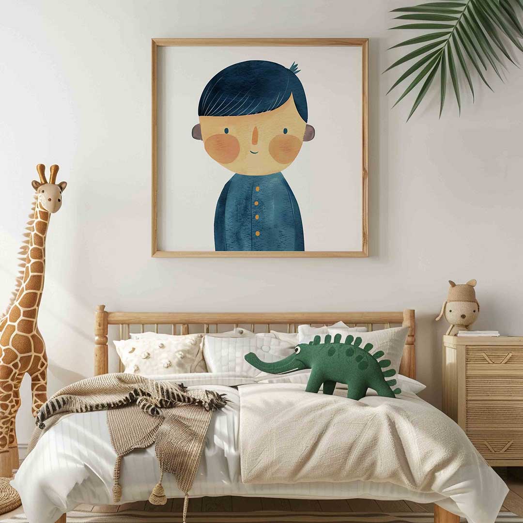 Jongen met blauwe jas Poster
