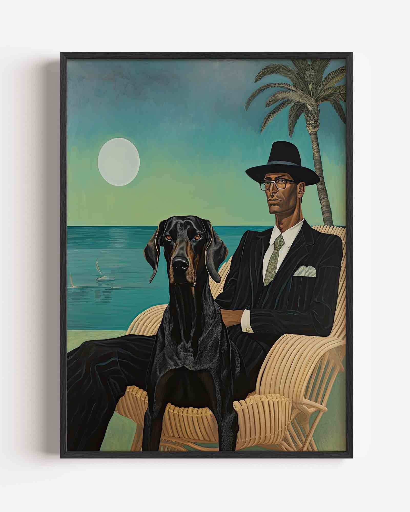 Man met hond en palmboom Poster